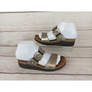 NAOT Ashley Wedge Sandals Slides 37 (US 6-6.5) Metallic Gold Rhinestone